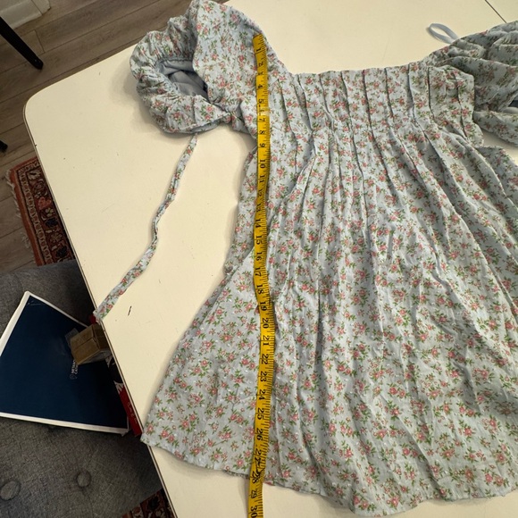 BeBop Floral Dress with Puff Sleeves in Blue and Pink - Picture 5 of 8